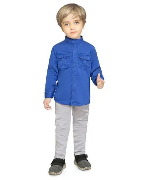 DOTSON Full Sleeves Solid Shirt With Pant - Blue