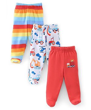 Babyhug Cotton Knit Footed Bootie Leggings Striped Pack of 3  - Blue & Red