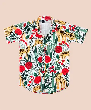 Alles Marche Half Sleeves Jungle Theme Printed Party Shirt - Red