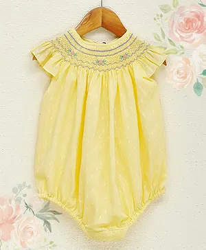 Liz Jacob Cotton Tuscan Sun Rompers For Girls - Yellow