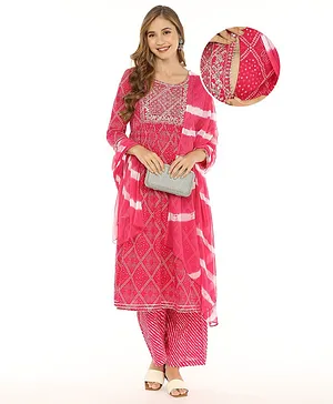 Bella Mama Three Fourth Sleeves Yoke Embroidered Maternity Salwar Kurta with Dupatta Set - Pink