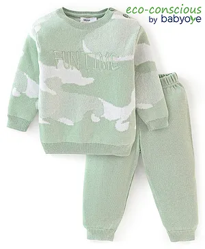 Babyoye 100% Cotton with Eco Jiva Finish Full Sleeves Camo Design Sweater Set - Green