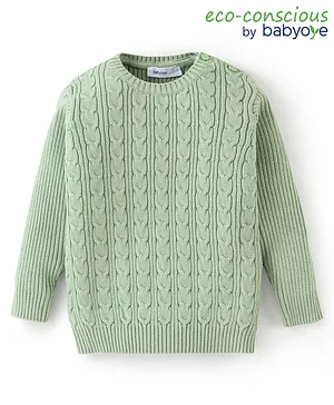 Babyoye 100% Cotton with Eco Jiva Finish Full Sleeves Cable Knit Design Sweater - Green