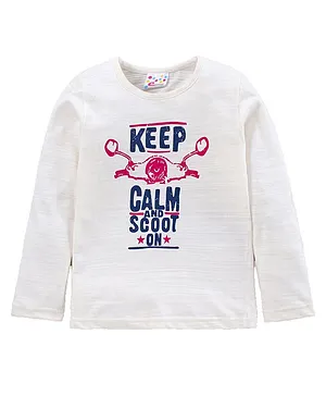 Eimoie Full Sleeves Keep Calm & Scoot On Text Printed Placement Printed Tee - White