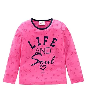 Eimoie Full Sleeves Life And Soul With Hearts Printed Tee - Light Pink