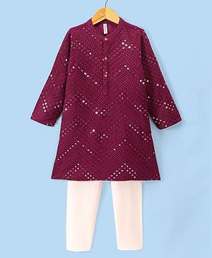 Babyhug Full Sleeves Mirror Embroidered Kurta with Solid Pyjama Set  - Magenta