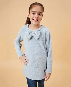 BEN & JOE Full Sleeves Bow Applique  Solid   Top - Grey