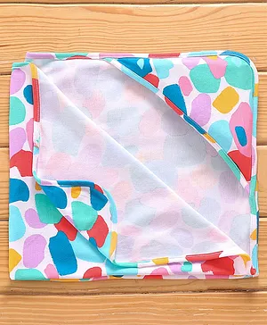 Babyhug Interlock Cotton Knit Hooded Bath Towel Abstract Print 76 x 76 cm - Multicolour
