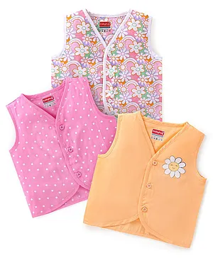 Babyhug Sleeveless Jhablas Floral Print Pack of 3 - Pink & Orange