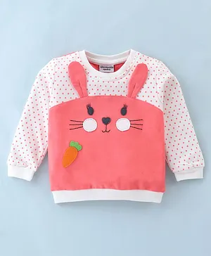 Wonderchild Full Sleeves Rabbit Detailed Polka Dot Printed Sweatshirt  - Deep Peach
