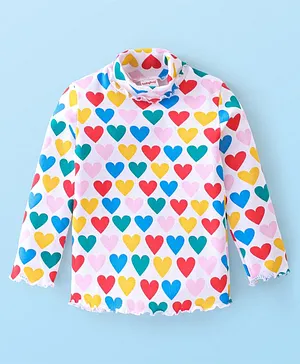 Little Kangaroos Full Sleeves Light Winter Wear Turtle Neck Top with Sequins Heart Embroidery - Maroo - Polyfill - 10 to 11 Years - Girls - for Kids