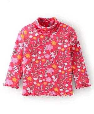 Little Kangaroos Full Sleeves Light Winter Wear Turtle Neck Top with Sequins Heart Embroidery - Pink - Polyfill - 1 to 2 Years - Girls - for Toddler