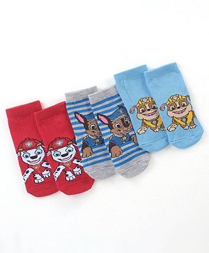 Cute Walk by Babyhug Cotton Blend Ankle Length Anti Bacterial Socks Paw Patrol Design Pack of 3 - Red & Blue