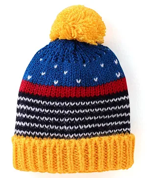 Babyhug Woollen Cap with Pompom - Multicolour