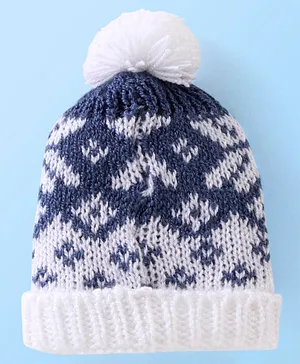 Babyhug Woollen Cap with Design - Navy Blue & White