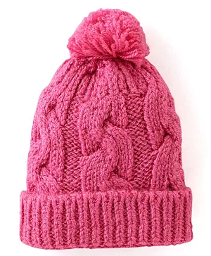 Babyhug Woollen Cap with Knit Design -Pink