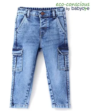 Babyoye Cotton Elastane Full Length Washed Denim Jeans with Side Pockets - Blue