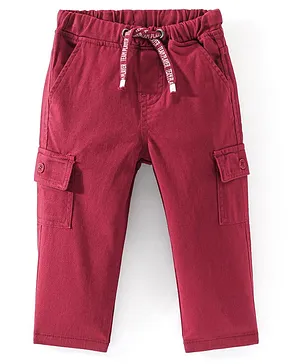Babyhug Cotton Full Length With Stretch Trousers Solid Colour - Red