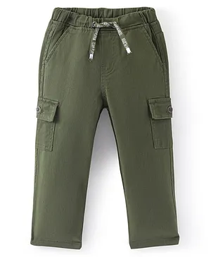 Babyhug Cotton Full Length Solid Joggers With Stretch- Olive