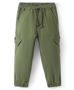 Babyhug Cotton Full Length Solid Joggers With Stretch- Olive