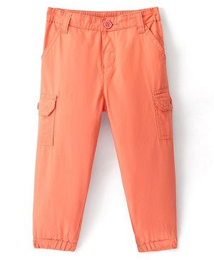 Babyhug 100% Cotton Woven Full Length Solid Colour Trousers - Orange