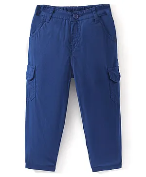 Babyhug 100% Cotton Full Length Woven Trousers - Navy Blue