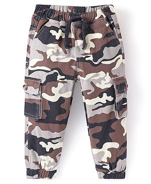 Babyhug Cotton Spandex Full Length Elasticated With Stretch Trouser Camouflage Print - Brown