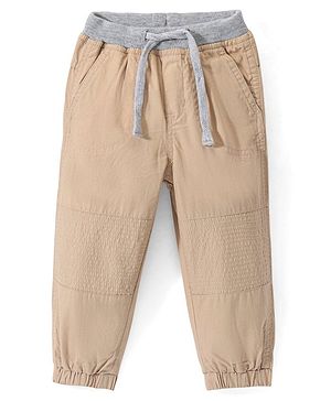 Babyhug Cotton Woven Full Length Solid Colour Trousers - Beige