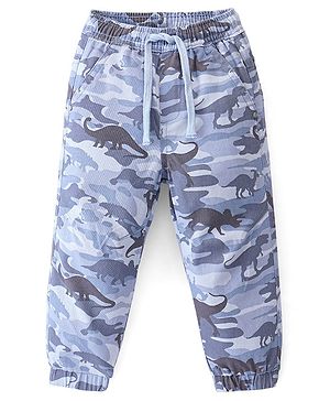 Babyhug Cotton Spandex Woven Full Length Camouflage Jogger Pant - Light Blue