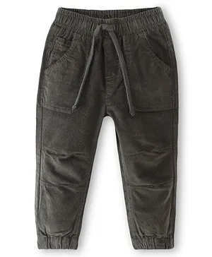 Babyhug Cotton Spandex Full Length Corduroy Pant with Stretch Solid Color - Olive