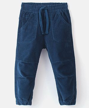 Babyhug Cotton Spandex Full Length Corduroy Pants with Stretch Solid Color  - Navy Blue