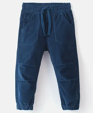 Babyhug Cotton Spandex Full Length Corduroy Pants with Stretch Solid Color  - Navy Blue