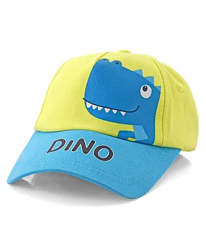 Babyhug Cotton Dino Printed Summer Cap - Yellow & Blue