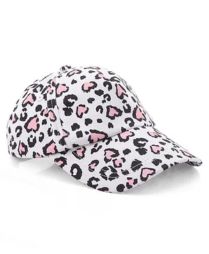 Babyhug Cotton Leopard Print Summer Cap - White & Pink