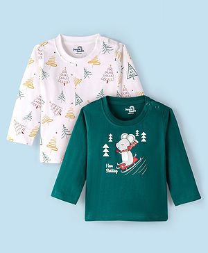 Doodle Poodle 100% Cotton Full Sleeve Mouse Print T-Shirt Pack of 2 - Green & White