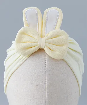 Bonfino Cotton Turban with Bow and Bunny Ear Applique Yellow - Diameter 11 cm