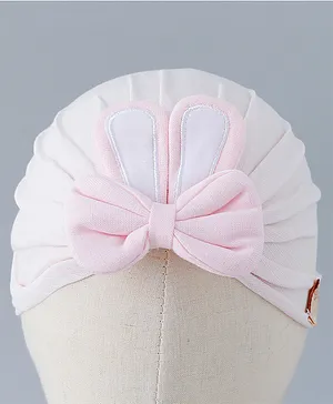 Bonfino Cotton Turban with Bow and Bunny Ear Applique Pink - Diameter 11 cm