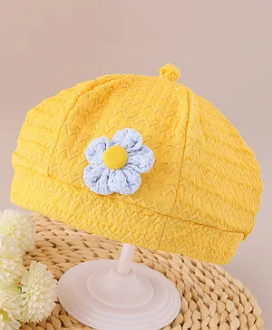 Bonfino Cotton Bucket Hat with Flower Applique Yellow - Diameter 16 cm
