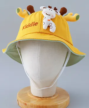 Babyhug Cotton Free Size Bucket Hat with Reindeer Applique - Yellow