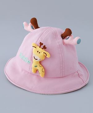 Babyhug Cotton Free Size Bucket Hat with Reindeer Applique - Pink