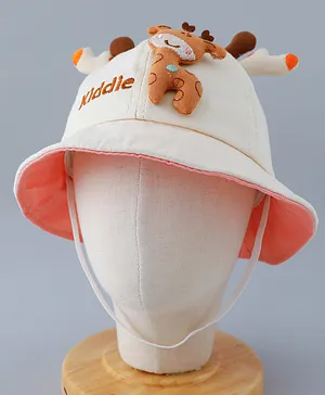 Babyhug Cotton Free Size Bucket Hat with Reindeer Applique - Beige