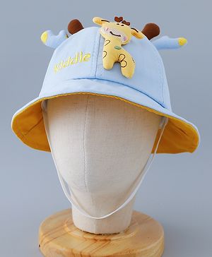 Babyhug Cotton Free Size Bucket Hat with Reindeer Applique - Blue