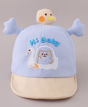 Babyhug Cotton Baseball Cap Bear Embroidery and Duck Design - Yellow