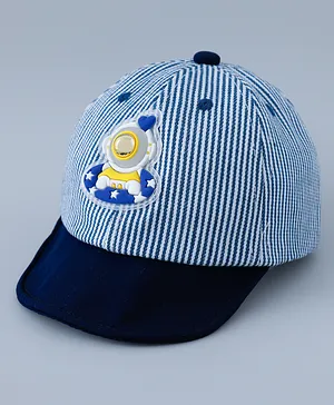 Babyhug Cotton Baseball Summer Cap with Bear Applique - Navy Blue