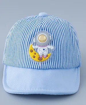 Babyhug Cotton Baseball Summer Cap with Bear Applique - Blue