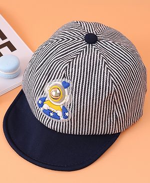 Babyhug Cotton Baseball Summer Cap with Bear Applique - Navy Blue
