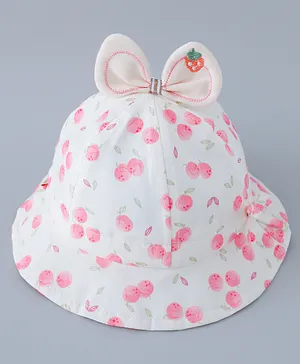 Bonfino Free Size Cotton Bucket Hat with Bow & Fruity Pint Pink - Diameter 43 cm
