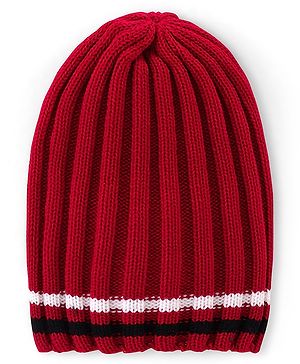 Pine Kids Cable Knit Design Woollen Cap Red - Diameter 14 cm