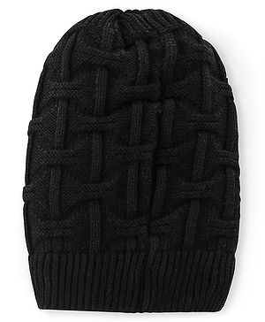 Pine Kids Knitted Cable Knit Design Beanie Cap Black - Diameter 12.5 cm