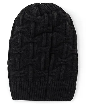 Pine Kids Knitted Cable Knit Design Beanie Cap Black - Diameter 14 cm